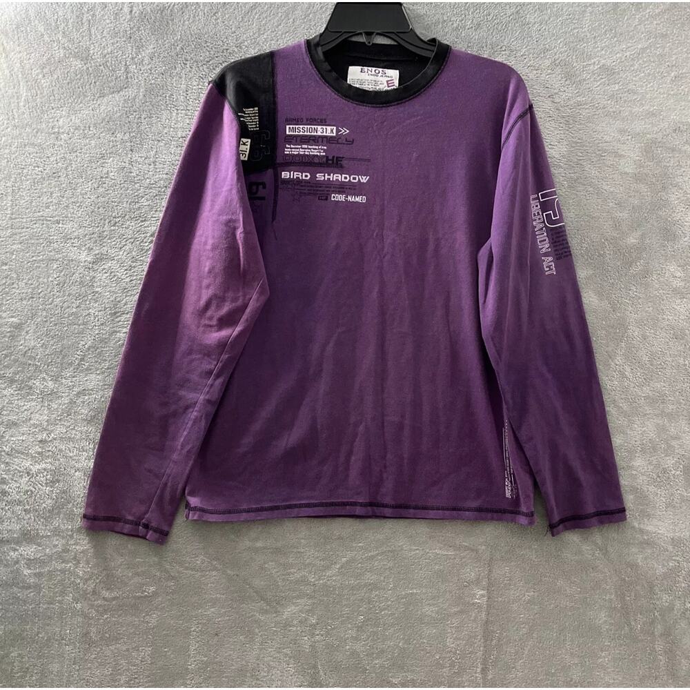 Enos Jeans Shirt Top Geometric Purple Long Sleeve Round Neck Sz. 2X